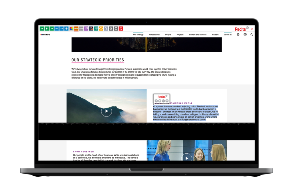 Laptop with Mace website using the Recite Me assistive toolbar