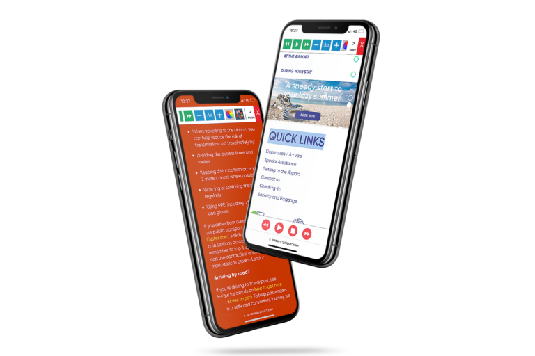 Mobiles with London City Airport website using the Recite Me assistive toolbar